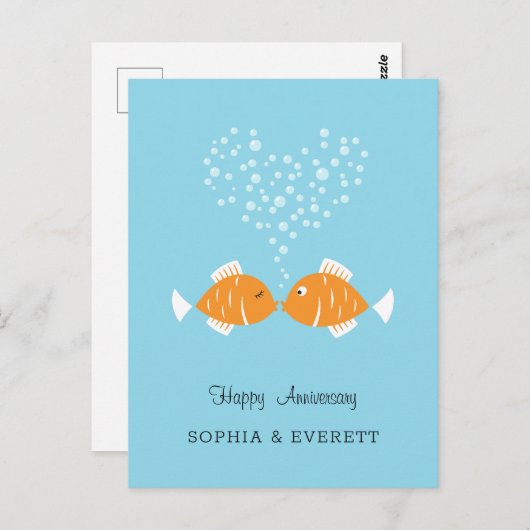 結婚周年記念結婚したカップルハート魚 ポストカード (正面/裏面)