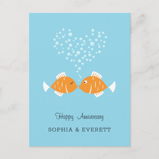 結婚周年記念結婚したカップルハート魚 ポストカード (正面)