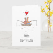 結婚周年記念結婚したカップル魚釣りハート カード (黄色い花)