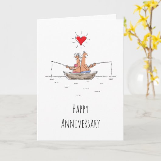 結婚周年記念結婚したカップル魚釣りハート カード (黄色い花)