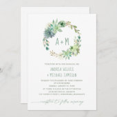 結婚多汁素朴サボテン水彩リース 招待状 (正面/裏面)