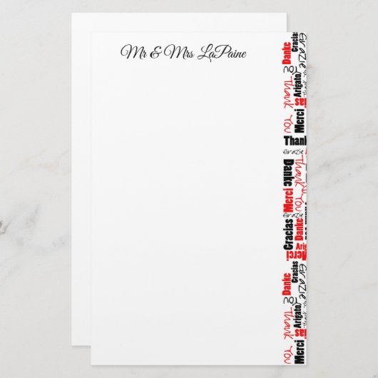 結婚多言語Thank Youタイポグラフィコラージュ 便箋 (正面/裏面)