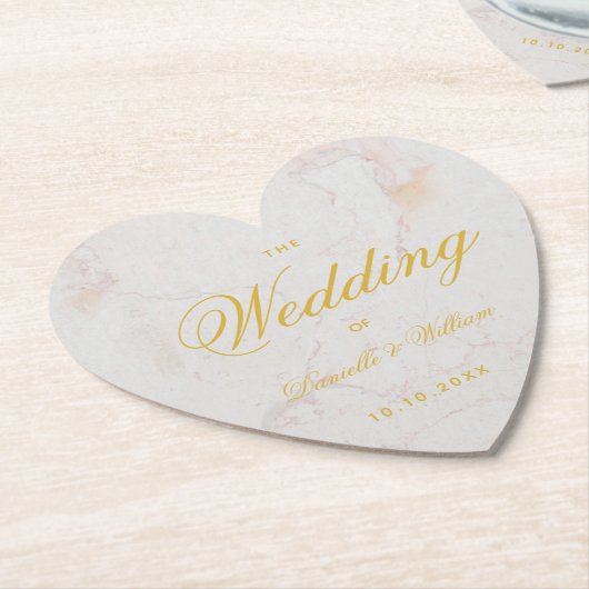 結婚大理石金ゴールド書エレガントハート ペーパーコースター (アングル)