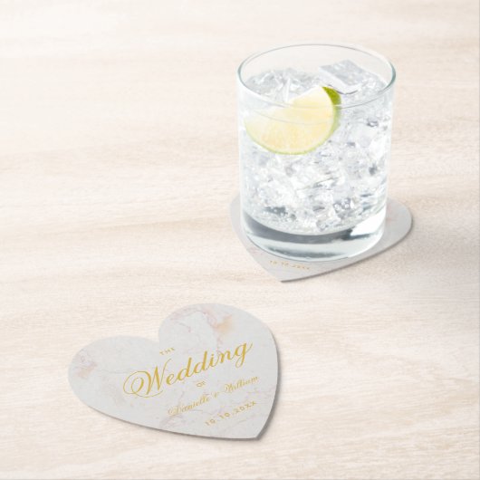 結婚大理石金ゴールド書エレガントハート ペーパーコースター (インサイチュ)