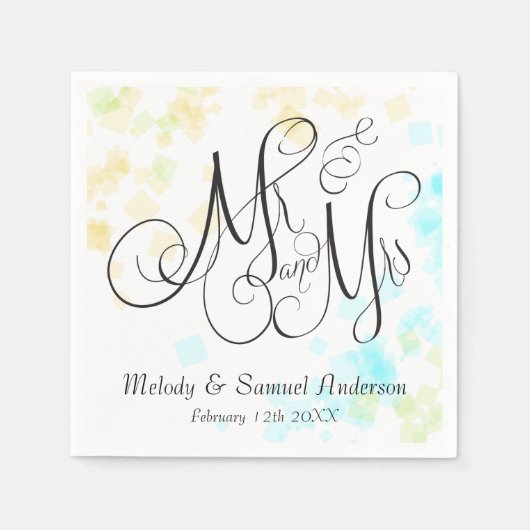 結婚夫妻の | ビーチカラー紙吹雪ナプキンス スタンダードカクテルナプキン (正面)