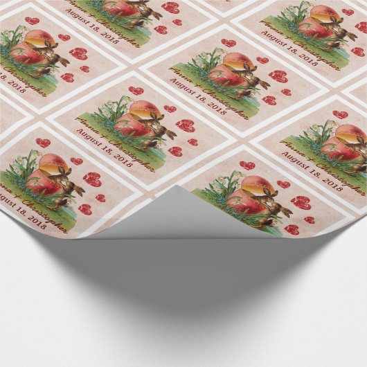 結婚夫婦かわいいヴィンテージうさぎキスをするA24 ラッピングペーパー (角)