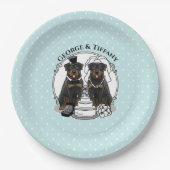 結婚夫婦ロットワイラー新郎新婦 ペーパープレート (正面)