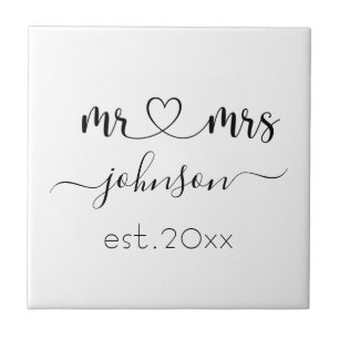 結婚婚約ハートパーソナライズされたMr. Mr. Name タイル