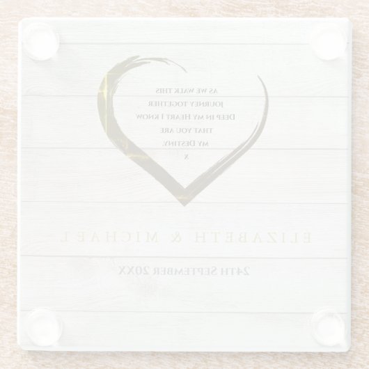 結婚婚約素朴ハート引用文 ガラスコースター (裏面)