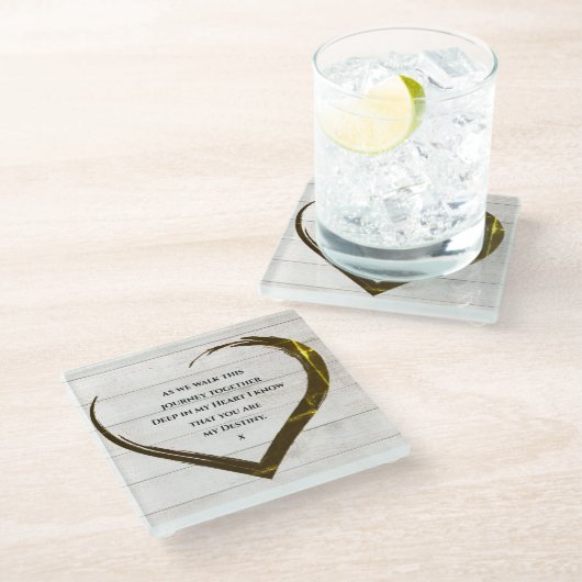 結婚婚約素朴ハート引用文 ガラスコースター (アングル)