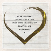 結婚婚約素朴ハート引用文 ガラスコースター (正面)