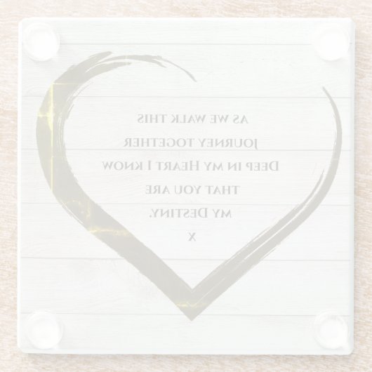 結婚婚約素朴ハート引用文 ガラスコースター (裏面)