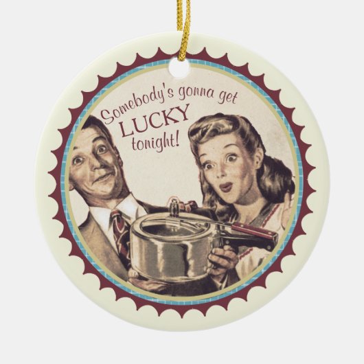 結婚幸運な圧力調理器料理クリスマス セラミックオーナメント (正面)