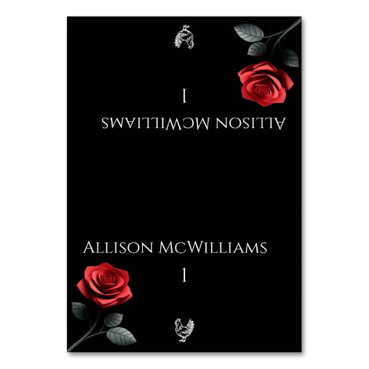 結婚座席表の独身の赤いバラ鳥 テーブルナンバー (正面)