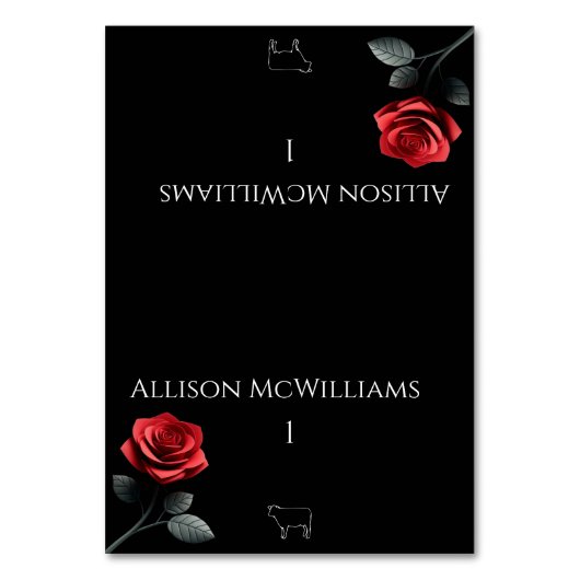 結婚座席表の独身の赤薔薇の肉 テーブルナンバー (正面)