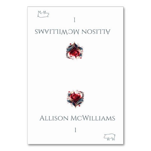 結婚座席表 – 豚肉アイコン – ハート型バラ テーブルナンバー (正面)