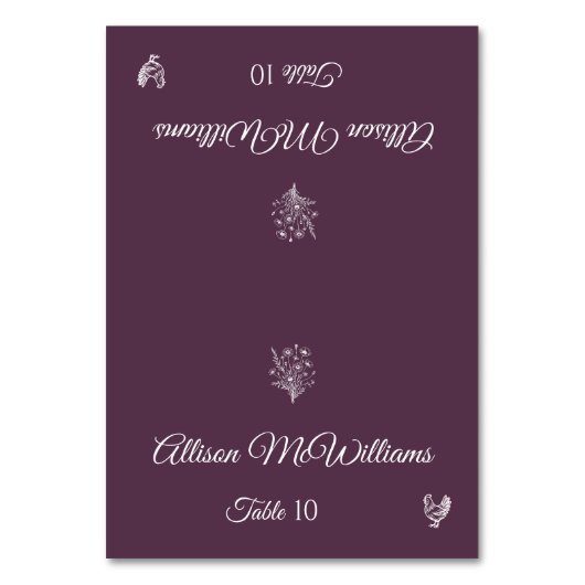 結婚座席表 – 野花 – 家きん – テーブル テーブルナンバー (正面)