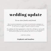 結婚延期のお知らせカード　モノクロ タイポグラフィ 案内ポストカード (正面)