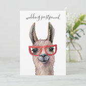 結婚延期のお知らせユーモアたっぷりのラマのスケジュール変更 招待状 (スタンド正面)