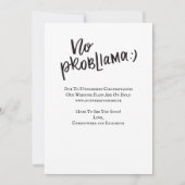 結婚延期のお知らせユーモアたっぷりのラマのスケジュール変更 招待状 (裏面)