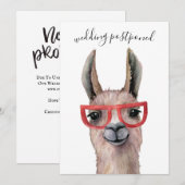 結婚延期のお知らせユーモアたっぷりのラマのスケジュール変更 招待状 (正面/裏面)