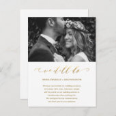 結婚延期のお知らせ フォーゴールド 私たちまだ結婚するよ 写真付き 案内ポストカード (正面/裏面)