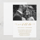 結婚延期のお知らせ 偽の金箔 私たちはまだ結婚します フォト 案内状 (正面/裏面)