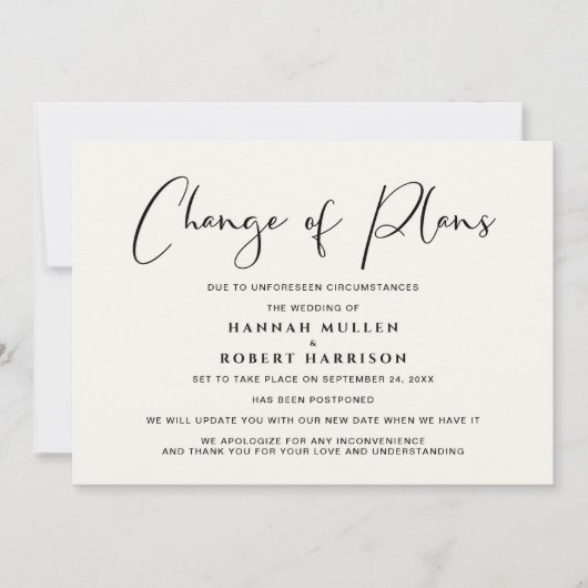 結婚延期のお知らせ　計画変更　クリーム 案内状 (正面)