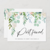 結婚延期 ウォーターカラー フローラル グリーン 案内ポストカード (正面/裏面)