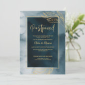 結婚延期 ネイビーとゴールドの水彩画 招待状 (スタンド正面)