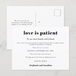結婚延期 愛は辛抱強い 新しい日程を保存 案内ポストカード