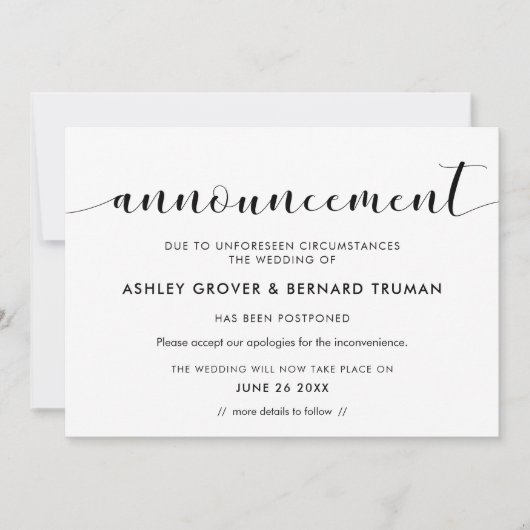 結婚延期 新しい日程のお知らせカード 招待状 (正面)