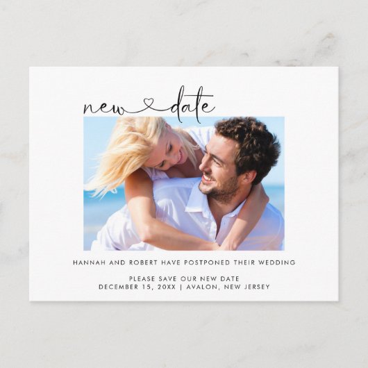 結婚延期 新日程 フォト & ハート 案内ポストカード (正面)
