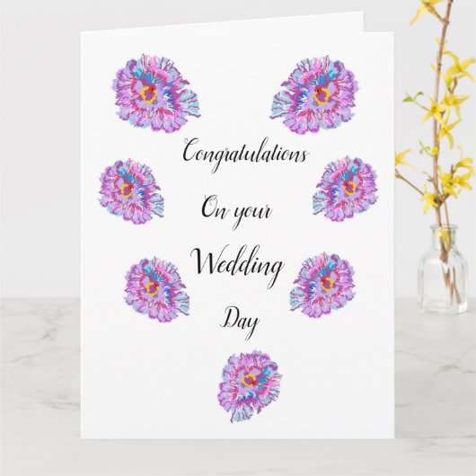 結婚式おめでとう。巨大なハイビスカスの花の車 カード (黄色い花)