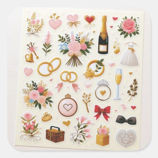 結婚式お祝いステッカーセット スクエアシール (正面)