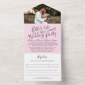 結婚式が遅くなっても大丈夫 ブラックとピンクの写真 オールインワン招待状 (内側)