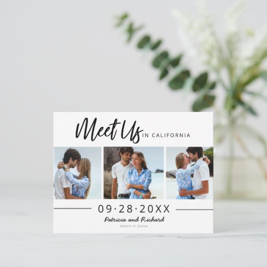 結婚式で我々に会う日付3の写真を保存 ポストカード (スタンド正面)