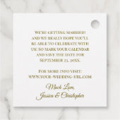 結婚式で私たちを鉛筆の日付を保存金ゴールド&白 フェイバータグ (裏面)