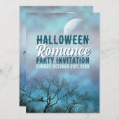 結婚式とハロウィンのためのゴシックブルーフルムーン 招待状 (正面/裏面)