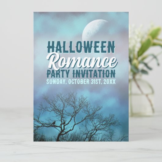 結婚式とハロウィンのためのゴシックブルーフルムーン 招待状 (スタンド正面)