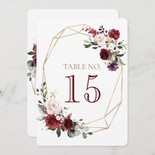 結婚式と披露宴の花のテーブル番号カード 招待状 (正面/裏面)