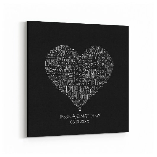 結婚式と記念日のためのワードクラウド キャンバスプリント