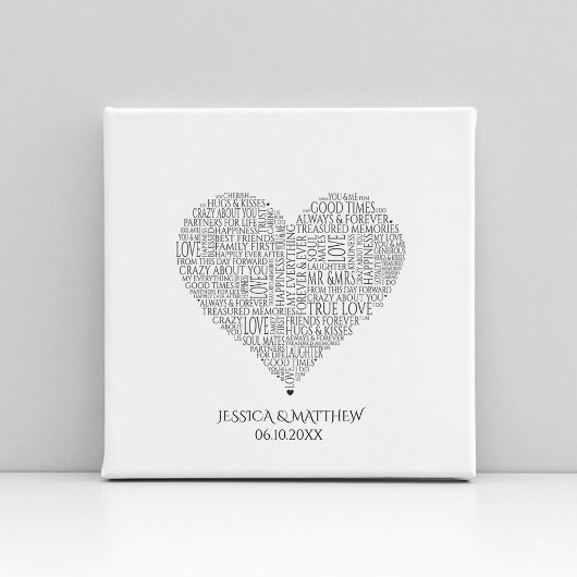 結婚式と記念日のためのワードクラウド キャンバスプリント
