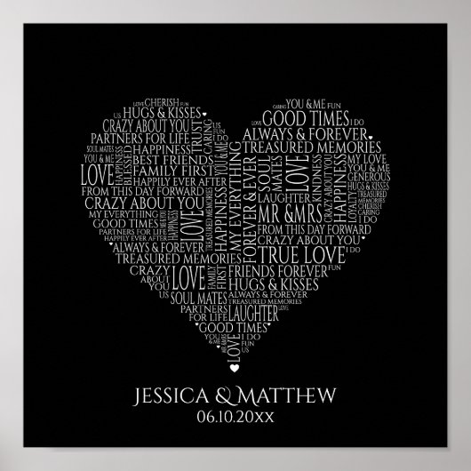 結婚式と記念日のワードクラウド ポスター (正面)