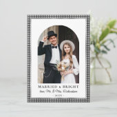 結婚式と輝き アーチフォト モノクロチェック柄 シーズンカード (スタンド正面)