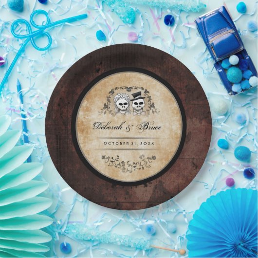 結婚式に一致させるハロウィンゴシック様式ブラウンの骨組 ペーパープレート (パーティー)