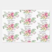 結婚式に名前を追加 花の水彩3 可愛い ラッピングペーパーシート (正面)