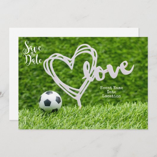 結婚式に対する愛情を持ったサッカーボールがデートを救う 招待状 (正面/裏面)