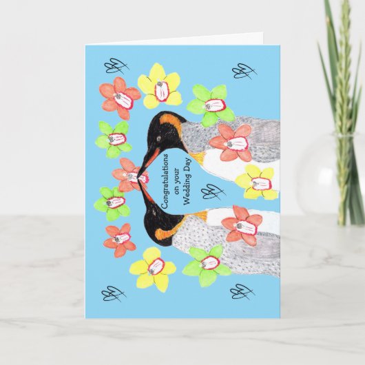 結婚式に愛を込めた花のペンギン カード (正面)
