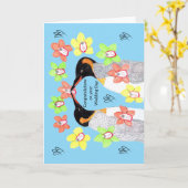 結婚式に愛を込めた花のペンギン カード (黄色い花)